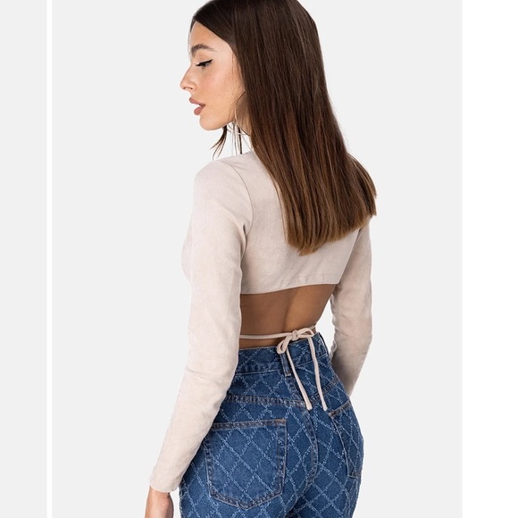 ADIKA Long sleeve wrap crop top front tie tan - Picture 5 of 9